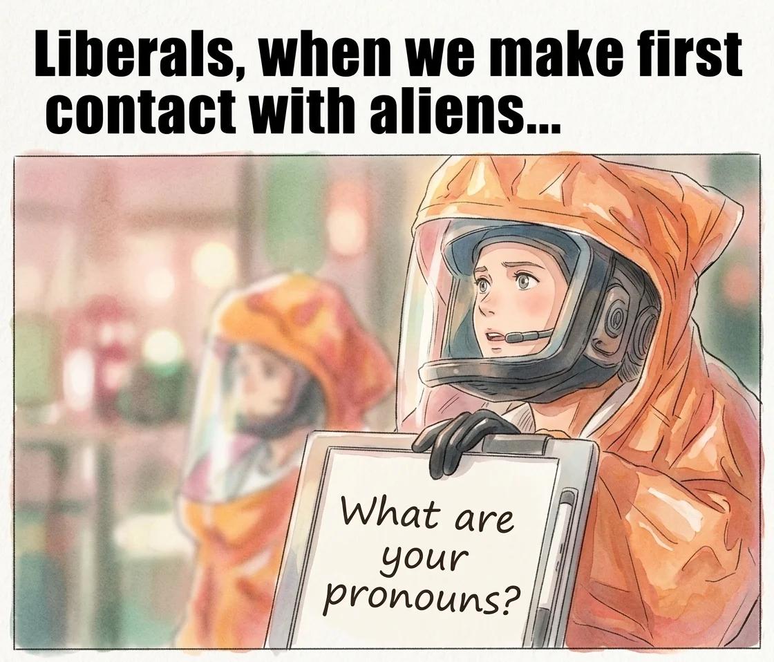 First Contact With Aliens: What Are Your Pronouns? (Watercolor)