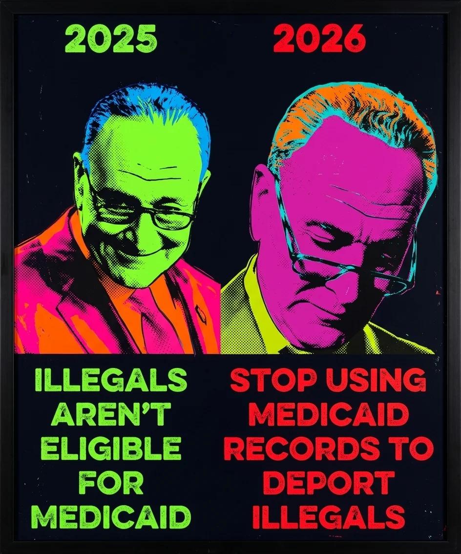 Schumer on Medicaid: 2025 vs 2026 (Pop Art)