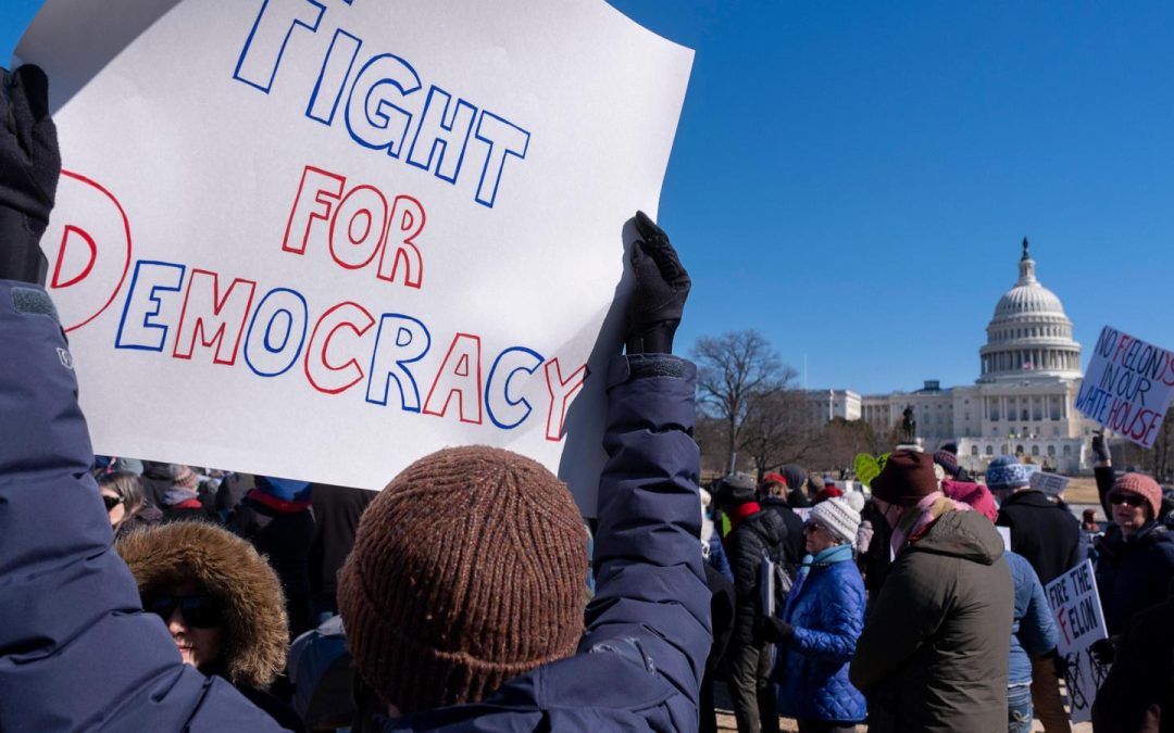 ‘No kings on Presidents Day’ rings out from protests against Trump and Musk