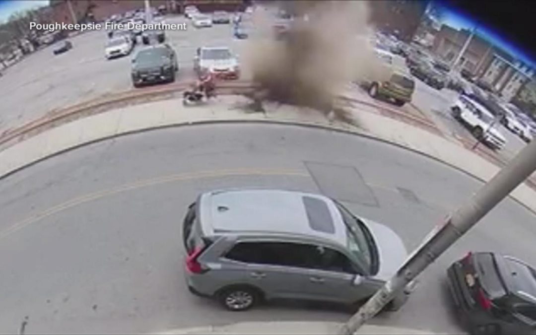 WATCH: Video shows grandmother and kids narrowly miss exploding manhole