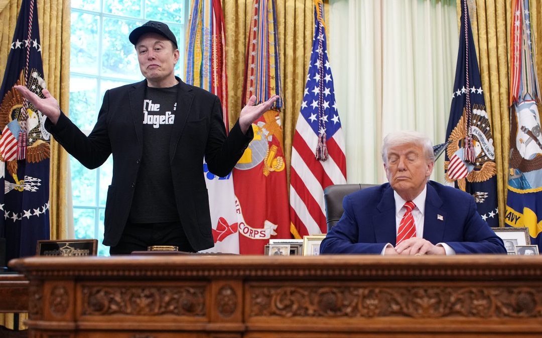 Elon Musk deflects question about report of drug use, family drama as Trump looks on