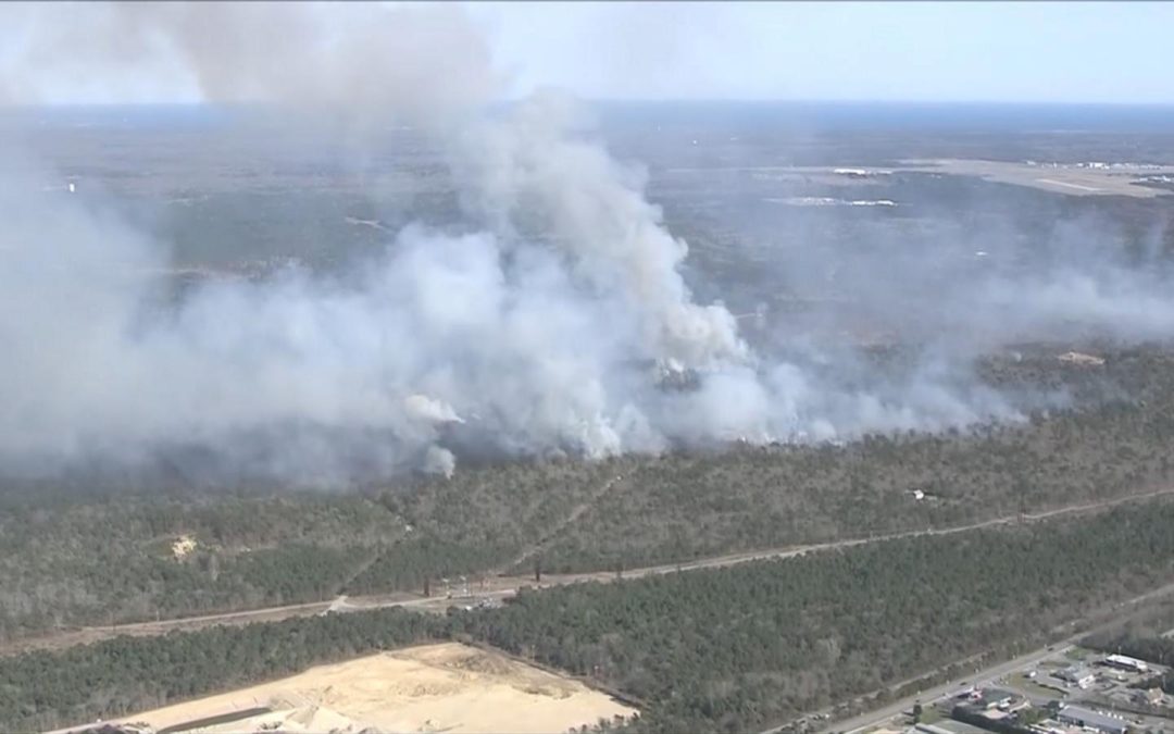 WATCH: Multiple fire departments battle large brush fire on Cape Cod, Massachusetts