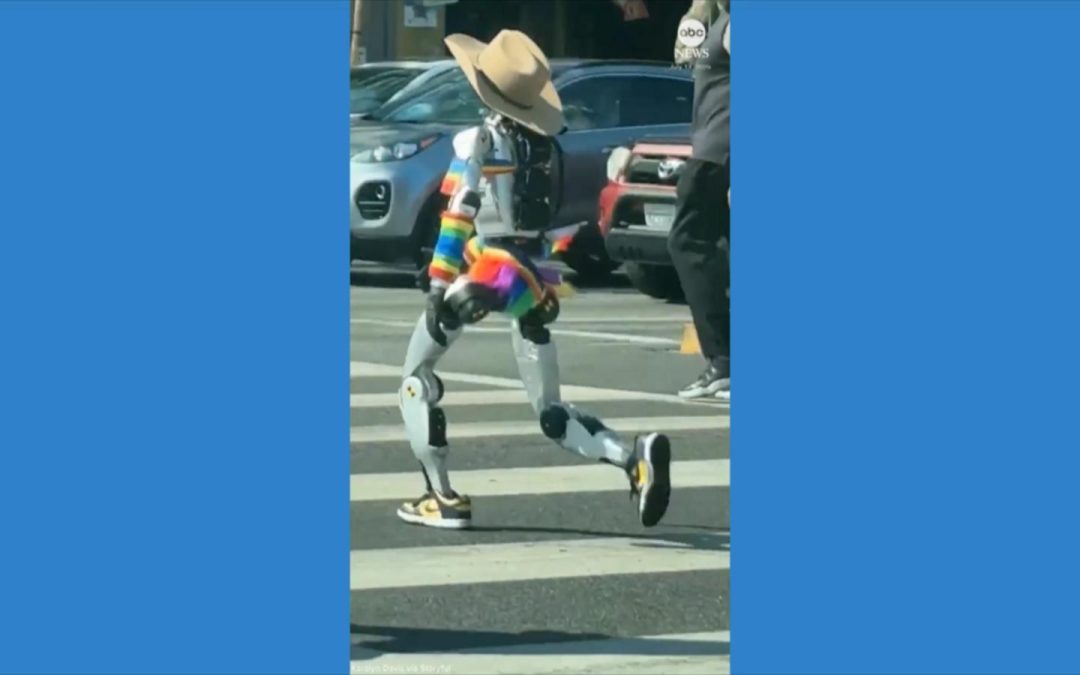 WATCH:  Mysterious Pride flag-wearing robot spotted in Hollywood