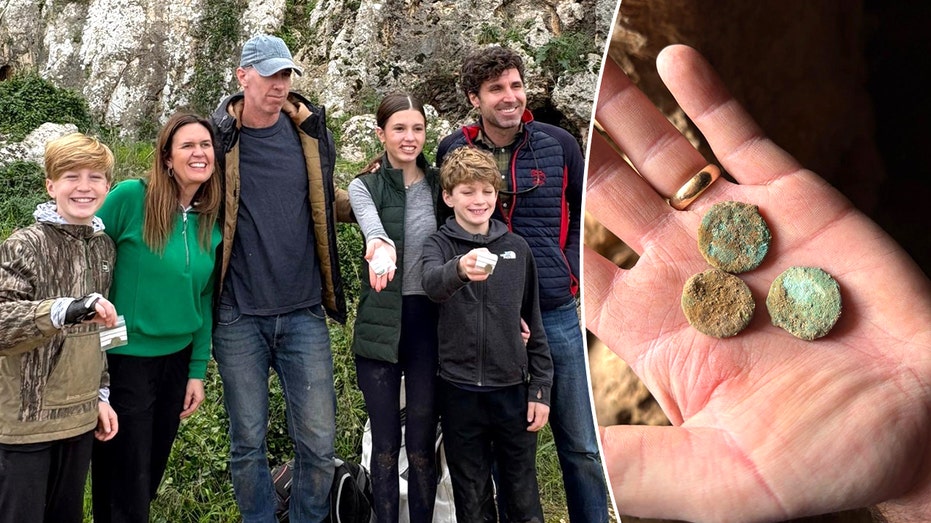 Sarah Huckabee Sanders’ kids scream with excitement after finding 2,000-year-old coins in West Bank cave